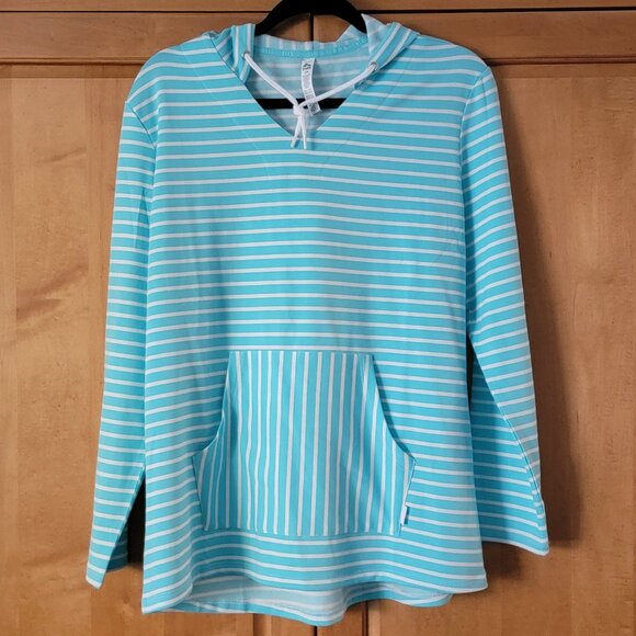 NWOT RBX Aqua Striped Hoodie with Kangaroo Pocket - L - Picture 1 of 4